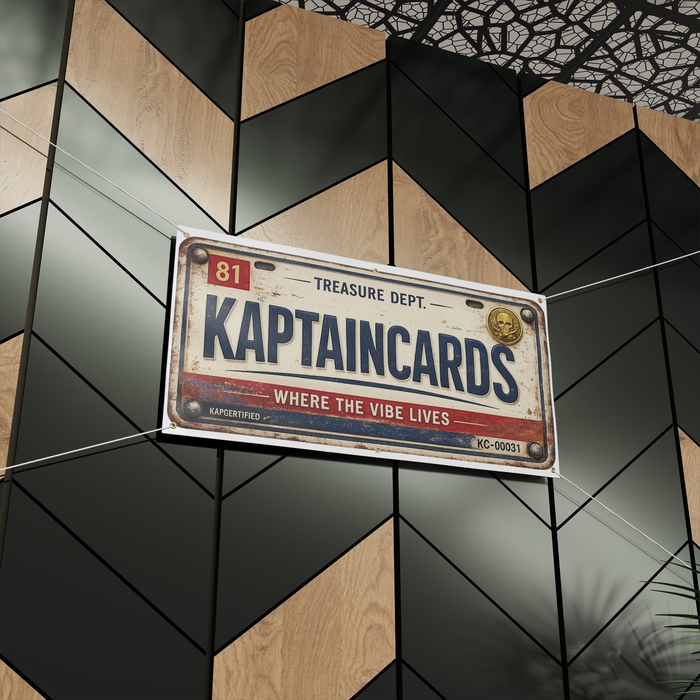 Vintage License Plate Banner - "KAPTAINCARDS" Retro Matte Sign
