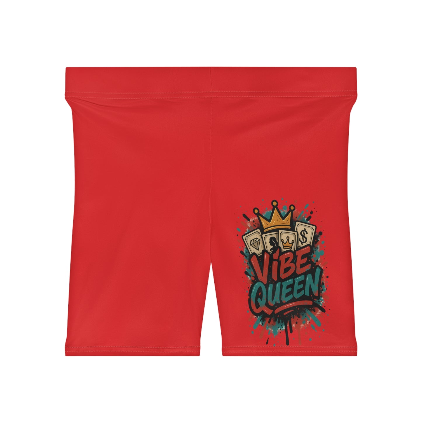 Vibe Queen Women's Biker Shorts, Trendy Activewear, Summer Workout Gear, Festive Party Essentials, Stylish Casual Wear