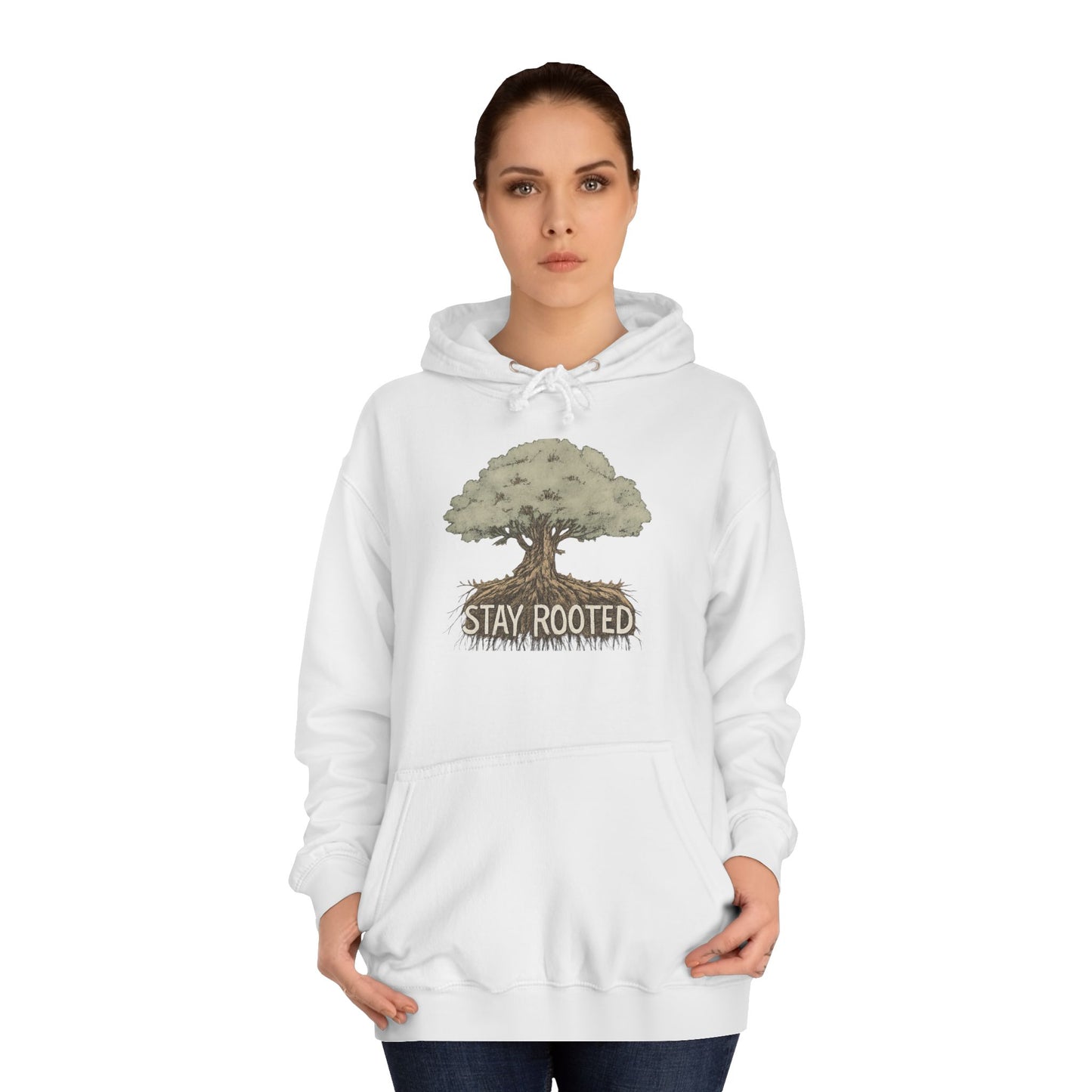 Stay Rooted Tree Hoodie — Inspirational Nature Graphic Hooded Sweatshirt