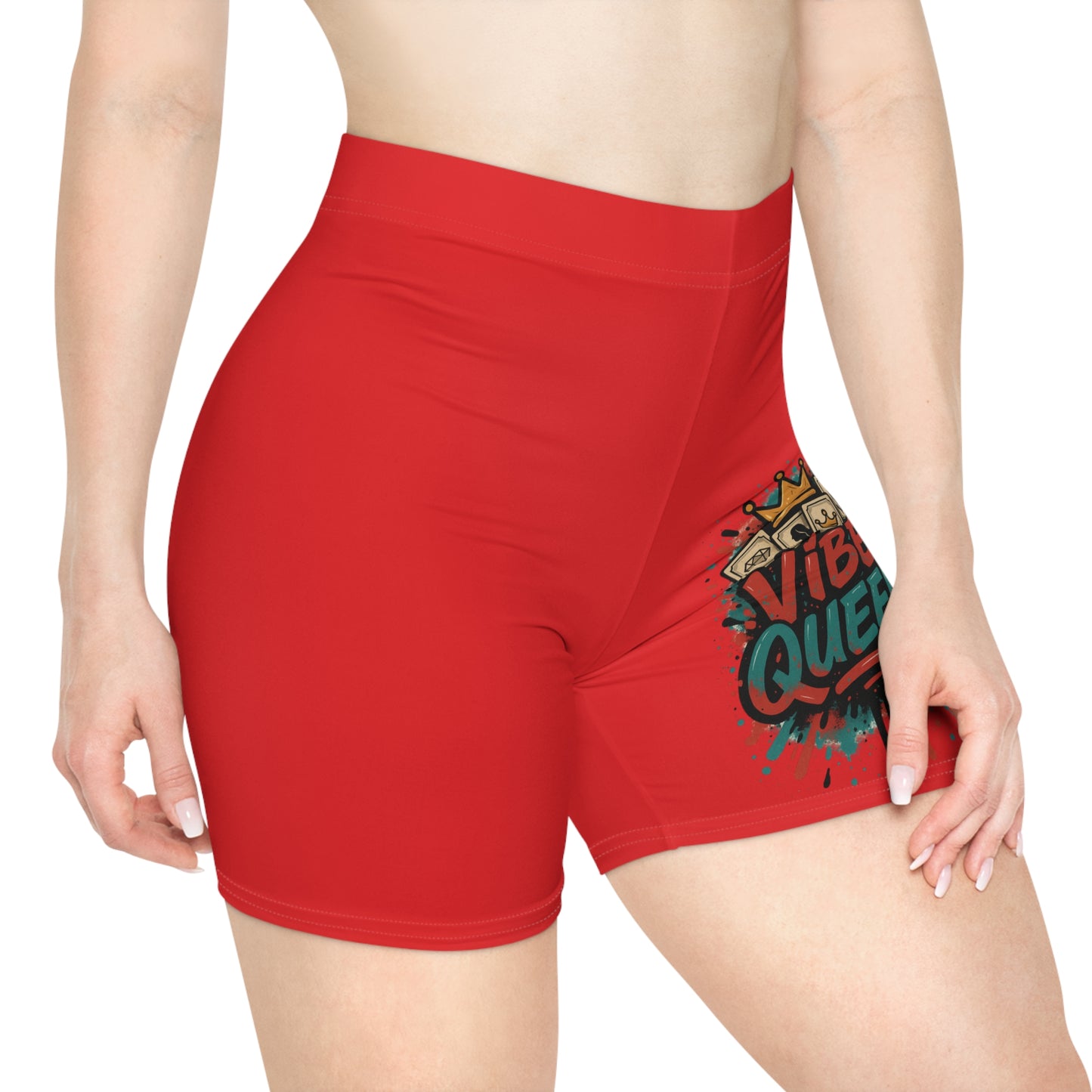Vibe Queen Women's Biker Shorts, Trendy Activewear, Summer Workout Gear, Festive Party Essentials, Stylish Casual Wear