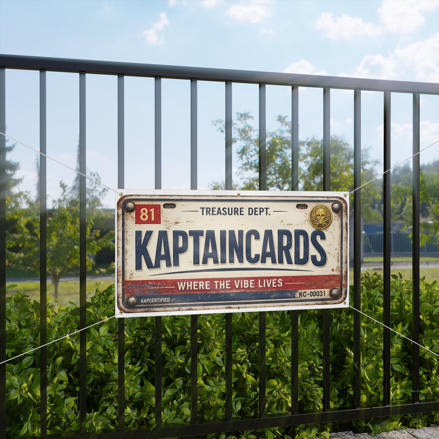 Vintage License Plate Banner - "KAPTAINCARDS" Retro Matte Sign