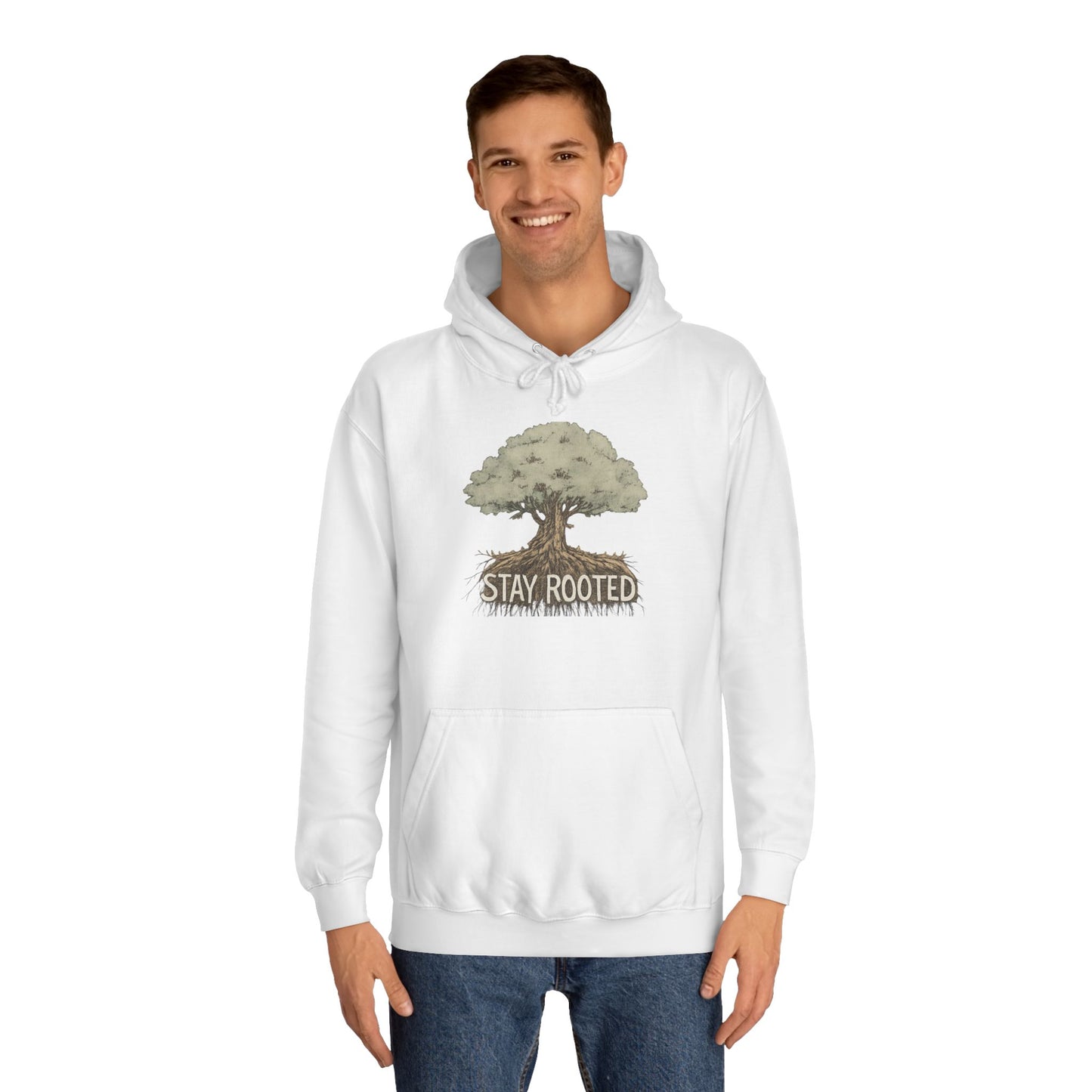 Stay Rooted Tree Hoodie — Inspirational Nature Graphic Hooded Sweatshirt