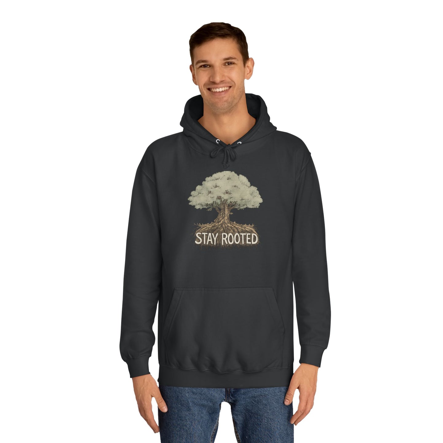Stay Rooted Tree Hoodie — Inspirational Nature Graphic Hooded Sweatshirt