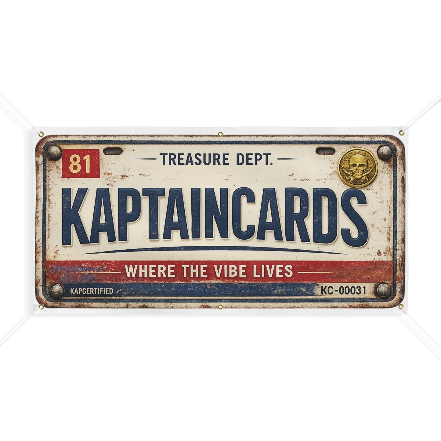 Vintage License Plate Banner - "KAPTAINCARDS" Retro Matte Sign